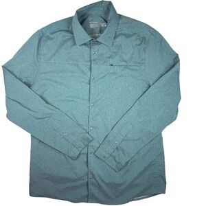 All In Motion Mens Large Teal Heather Snap Front Long Sleeve Shirt Zipper Pocket